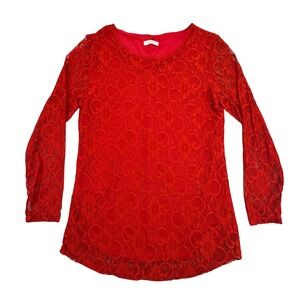 SoTeer Blouse Women's Medium Red Lace Valentine's Day Romantic Floral Tunic Top